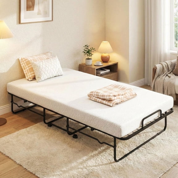 Barara King Twin Size Folding Bed with Memory Foam Mattress and Heavy-duty Metal Frame