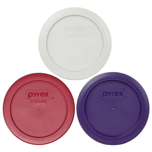 Pyrex 7200-PC Sleek Silver, Plum Purple, and Sangria Red Replacement Plastic Lid Covers