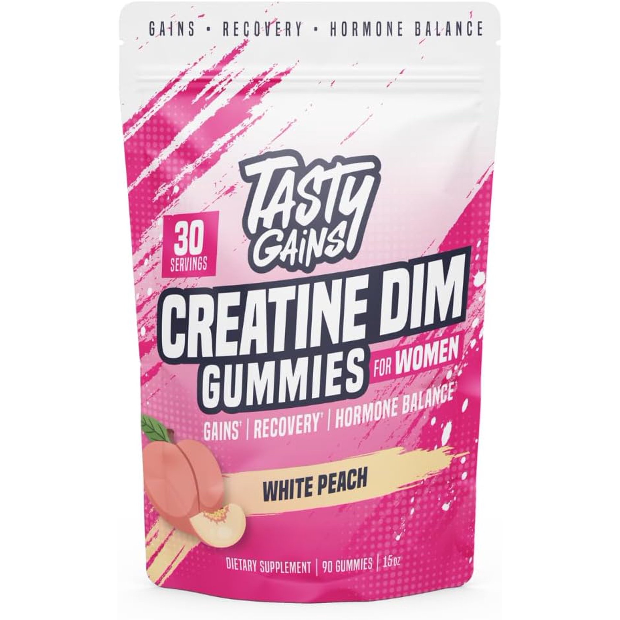 Creatine Gummies for women | 3g Creatine Monohydrate Per Serving | DIM Supplement 100 mg | Estrogen Balance for Women | Hormonal Acne, Hormone Balance, Glute Builder (90 Count, White Peach)