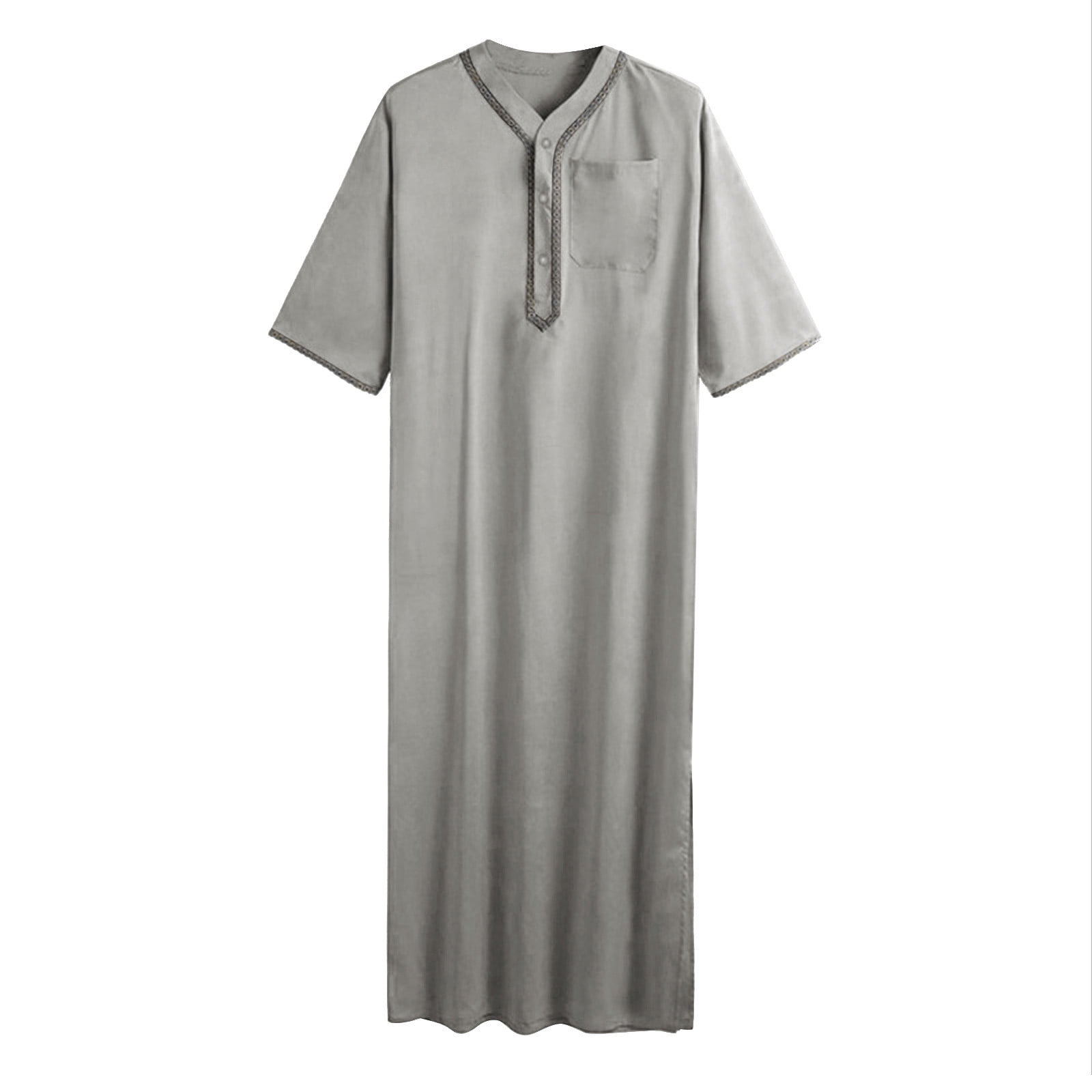 XDZJLR Mens T Shirts Casual Loose Muslim Arab Dubai Robe Middle Sleeve Button Retro Tee
