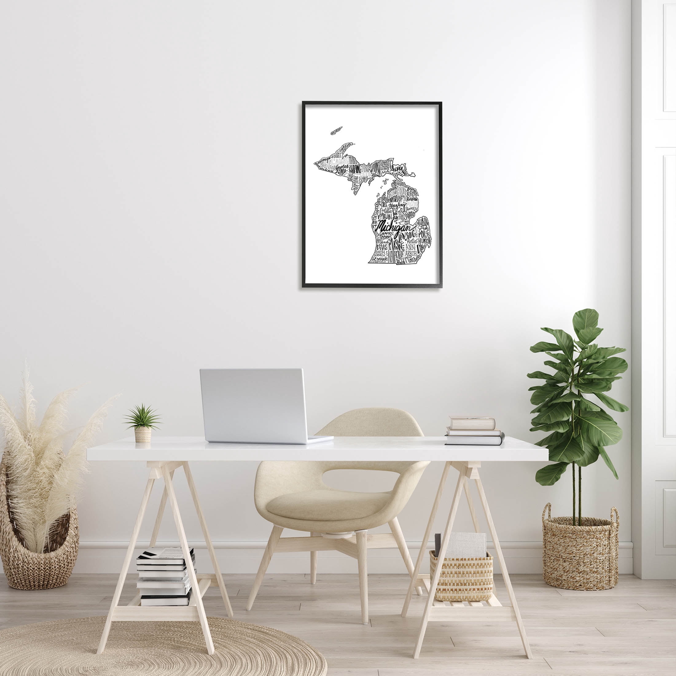 Stupell Industries Michigan State Typography Cities Map Graphic Art Black Framed Art Print Wall Art, Design by The Saturday Evening Post