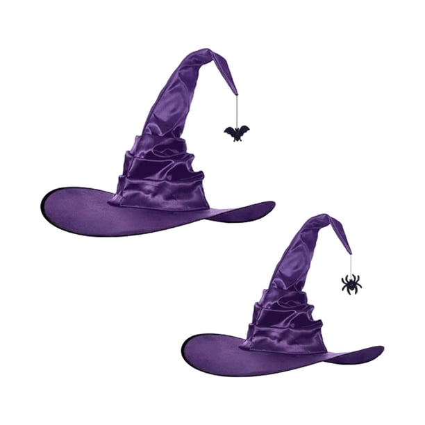 Disfraces de Halloween para Mujeres, Sombreros de Bruja Grandes para Mascarada de Fiesta Accesorio de Cosplay, Disfraz de Bruja para Mujeres Punteado Gorra Negro Paño de Oxford para Halloween Diario