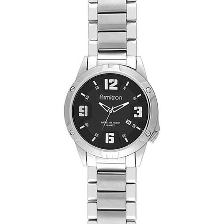 armitron men's 204692bksv stainless-steel and black dial dress watch