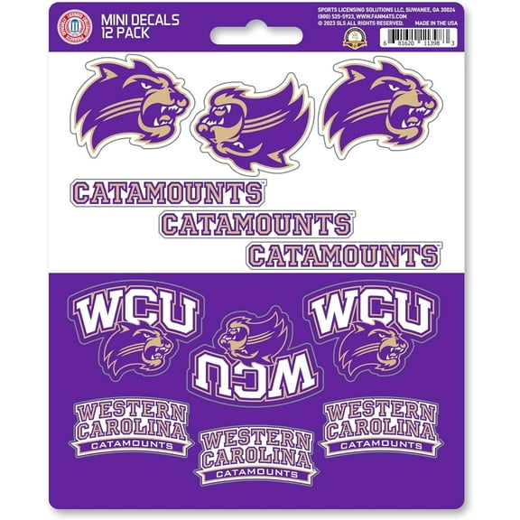 Western Carolina University Catamounts 12-Piece Mini Decal Sticker Set, 5x6 Inch Sheet, Gift for football fans for any hard surfaces around home, automotive, personal items