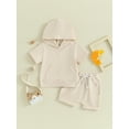thumbnail image 2 of Suealasg Kids Boy Summer Outfits 2Pcs Toddler Baby Boy Clothes Set Short Sleeve Side Slit Hooded T-Shirts Tops Elastic Shorts Set 1T 2T 3T Infant Boy Beach Clothing, 2 of 9