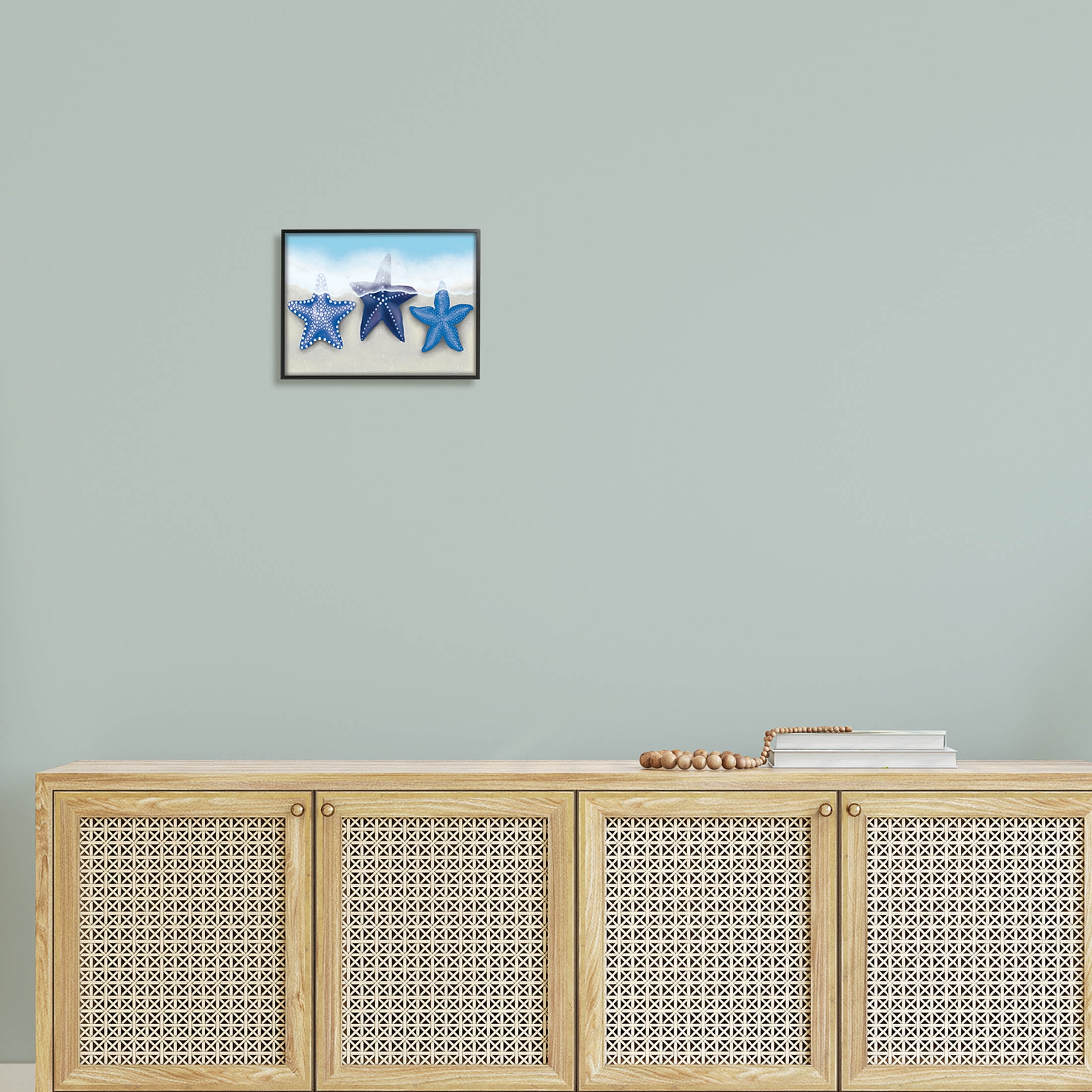 Mixed Blue Starfish Shoreline Animals & Insects Graphic Art Black Framed Art Print Wall Art