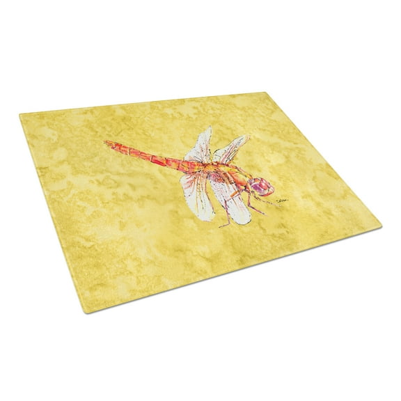 Caroline's Treasures Dragonfly on Yellow Glass Cutting Board Large