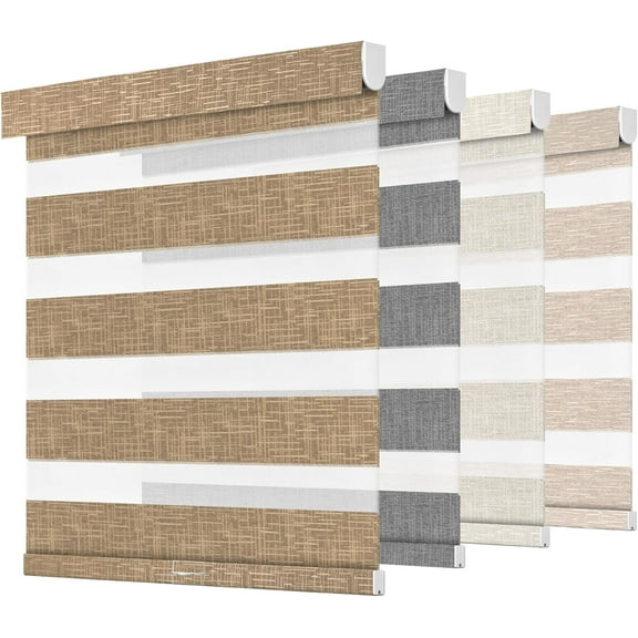 Cordless Zebra Blinds for Windows - Customizable Light Filtering & Blackout Zebra Shades, Dual Layer Light Control Window Blinds, Easy Install Shade, Sand Brown, 25" W x 64" H