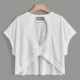 thumbnail image 4 of Diufon Womens Crop Tops Crossover Backless Round Neck Short Sleeve Tees Solid Color Blouses, 4 of 5