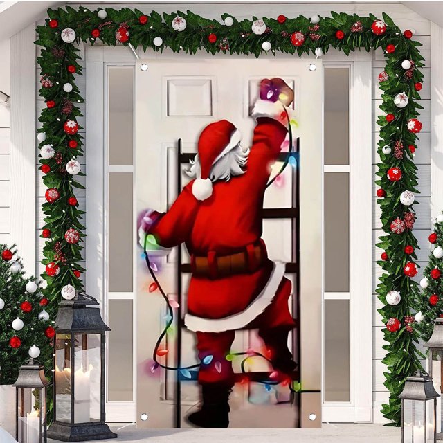 Adornos navideños, panel de puerta navideño, fondo decorativo para fotos de fiestas navideñas, adhesivo para puerta con ambiente navideño, 35,43 x 70,86 pulgadas, ancho de festival.