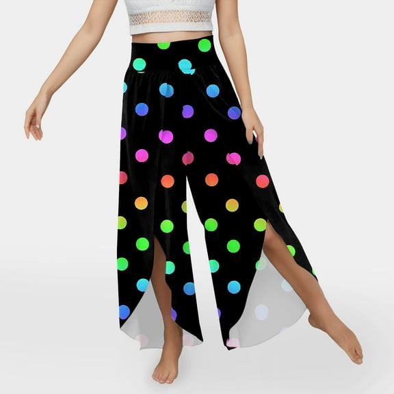 up to 60% off Gifts Usmixi Womens Loose Wide Leg Trousers Workout Sports Lightweight Comfy Slit Long Pants Casual High Waist Dot Print Irregular Hem Pants Black s