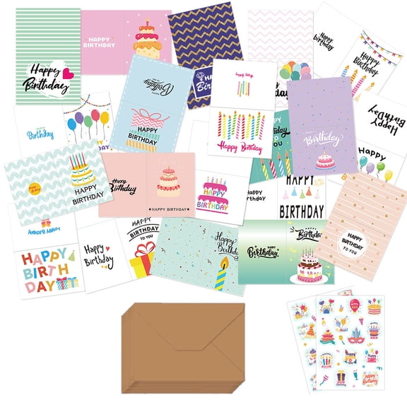Happy Birthday Cards Bulk, 20 Pack Assorted Birthday Greeting Cards with Envelopes & Stickers, Colorful Birthday Card Set for Men Women, Unique Birthday Card Assortment with 20 Different Designs
