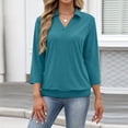 thumbnail image 7 of Polo Shirts for Women Collared V Neck Banded Bottom Long Sleeve Basic Knit Pullover Blouses Cyan XL, 7 of 7
