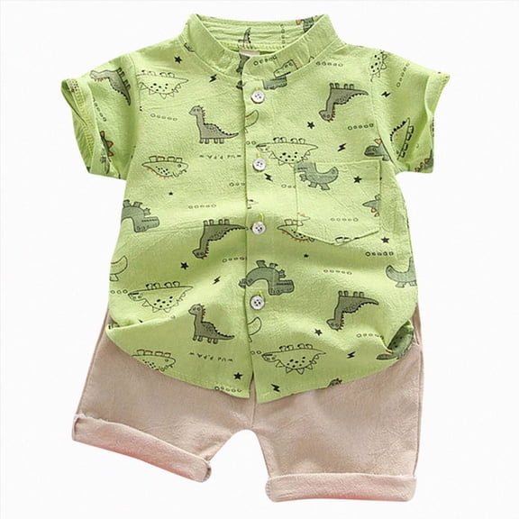 enyan Toddler Baby Boy Clothes Summer Short Sleeve T Shirt and Shorts Cute Infant Baby Boy Outfits Clothing Set For 18-24 Months 2t 3t 4t 5t 6t P ajamas & Dailywear Set,Green,18-24 Months
