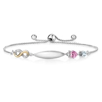 Gem Stone King 925 Silver and 10K Yellow Gold Lab Grown Diamond Bracelet for Women Pink Moissanite Aquamarine (0.77 Cttw)