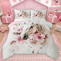 Homewish Western Horse Bedding Comforter Set 2pcs for Teens Boys Girls,Farmhouse Animal Twin Comforter Sets Microfiber,Chic Pink Flowers Breathable Bedding Set,Breathable Home Decor,Reversible