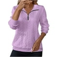 thumbnail image 2 of EchfiProm Womens Fall Tops V-Neck Pullover Purple Half Zip Long Sleeve Sweater for Womens Solid, 2 of 6