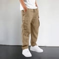 thumbnail image 2 of CUZIBR Kids Cargo Pants With Multiple Pockets Comfortable Casual Trousers For Boys Elastic Drawstring Waist Loose Straight Leg Trousers Lightweight Bottoms For School Outdoor,Khaki,13-14 Years, 2 of 5