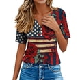 thumbnail image 6 of Fewfanhot Womens Spring Tops Summer Tops Short Sleeve Henley Shirts Dressy Casual V Neck Independence Day Shirt, 6 of 9