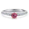 thumbnail image 3 of Gem Stone King 925 Silver and 10K Yellow Gold Pink Tourmaline and Lab Grown Diamond Engagement Ring for Women | 0.33 Cttw | Round 3.5MM | Gemstone October Birthstone | Size 5, 3 of 6
