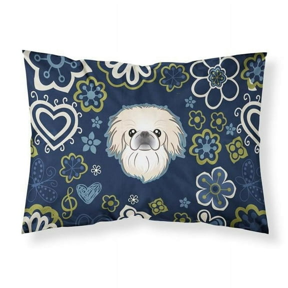 Blue Flowers Pekingese Fabric Standard Pillowcase
