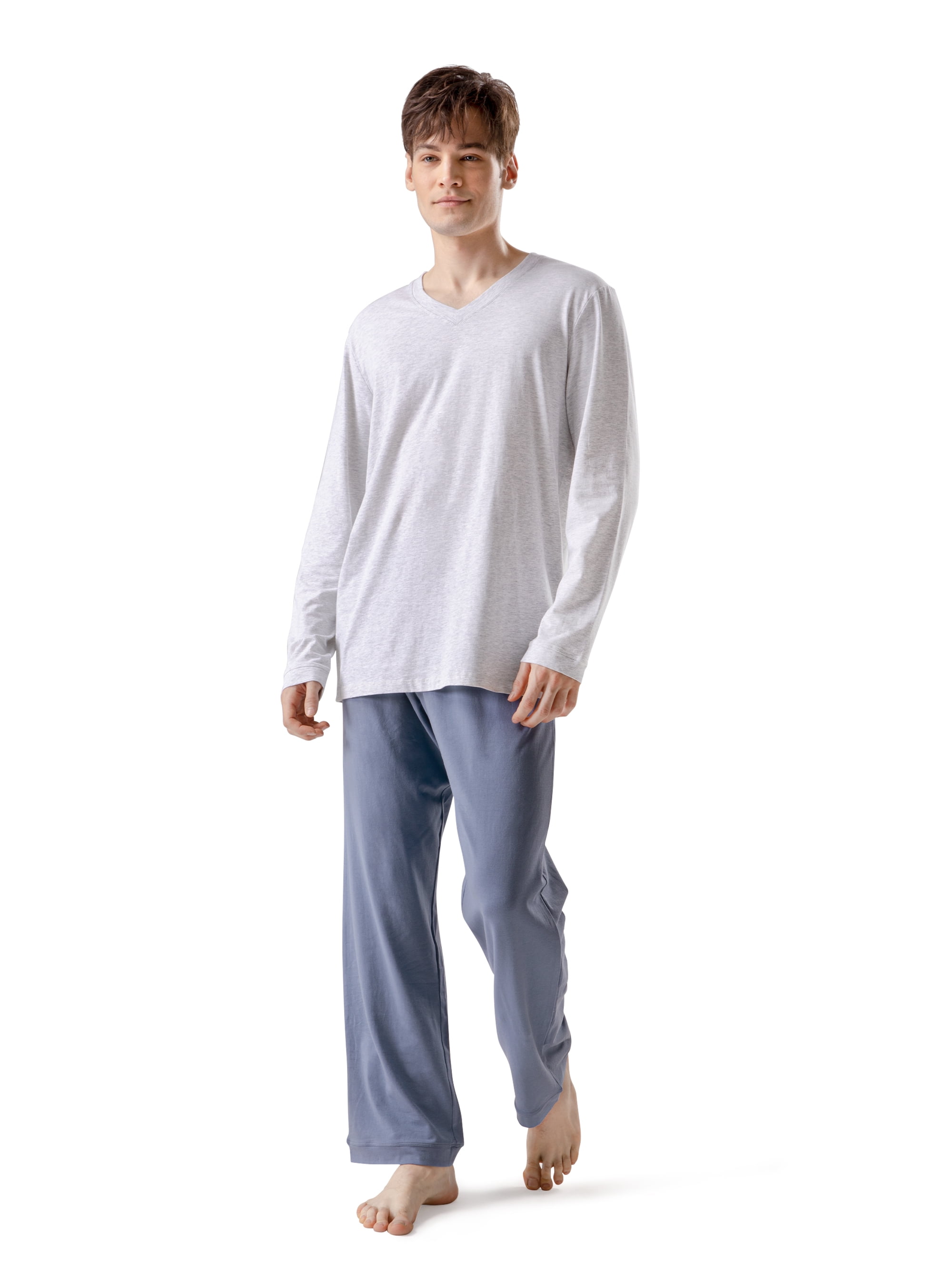 DAVID ARCHY Mens Cotton Raglan Sleepwear Long Sleeve Top & Bottom Pajama Lounge Set