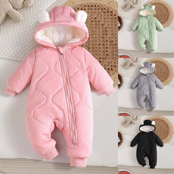 3-6 Months Infant Baby Boys Girls Winter Romper Hooded Snowsuits Fleece Lined Jumpsuit Warm Outfits Winter Outwear Infant Winter Clothes