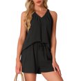 thumbnail image 4 of INSPIRE CHIC Womens 2 Piece Lounge Sets Pajama Halter V Neck Cami Pj Shorts Set with Pockets Summer Sleeveless Outfits XS Black, 4 of 5