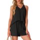 thumbnail image 4 of Conjuntos de lounge de 2 piezas INSPIRE CHIC para mujer, pijama con halter, top de cuello en V y pantalones cortos con bolsillos, atuendos sin mangas de verano, XS negro, 4 of 5