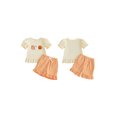 thumbnail image 2 of RUINIXCW Toddler Baby Girls Halloween Outfit Little Girl Summer Fall Dress Clothes Pumpkin Ghost Embroidery Short Sleeve T Shirt and Plaid Shorts Set, 2 of 9