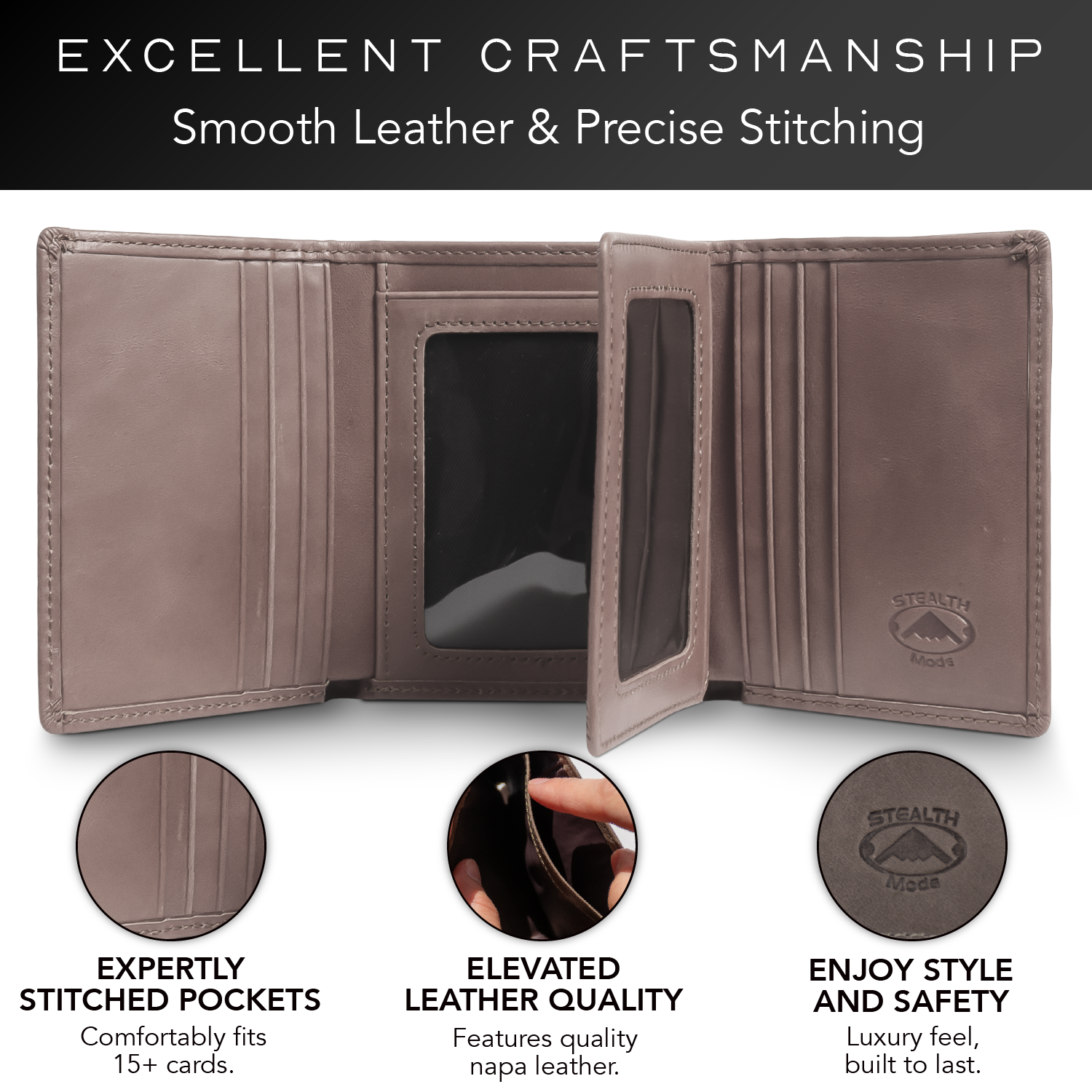 Stealth Mode Leather Trifold RFID Wallet For Men photo 3