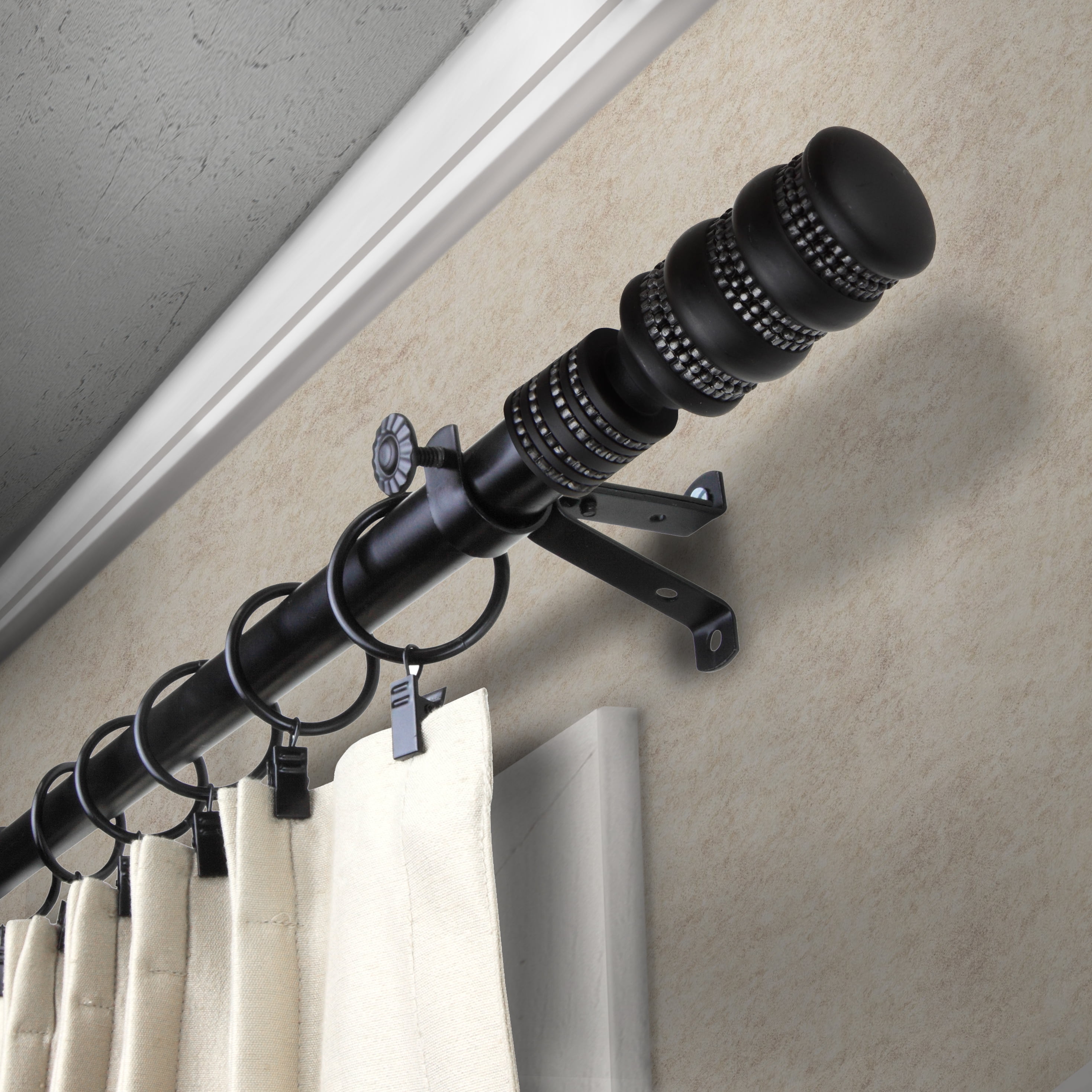 13/16" Dia Adjustable 66-120" Arturo Curtain Rod in Black