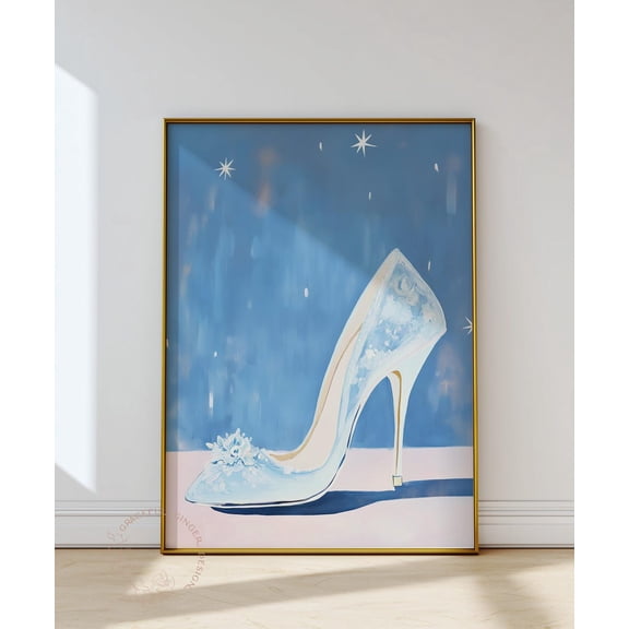 Blue Princess Slipper Nursery Print, Fantasy Girls Room Decor Home Decor #2214, Unframed Poster Size 8x12