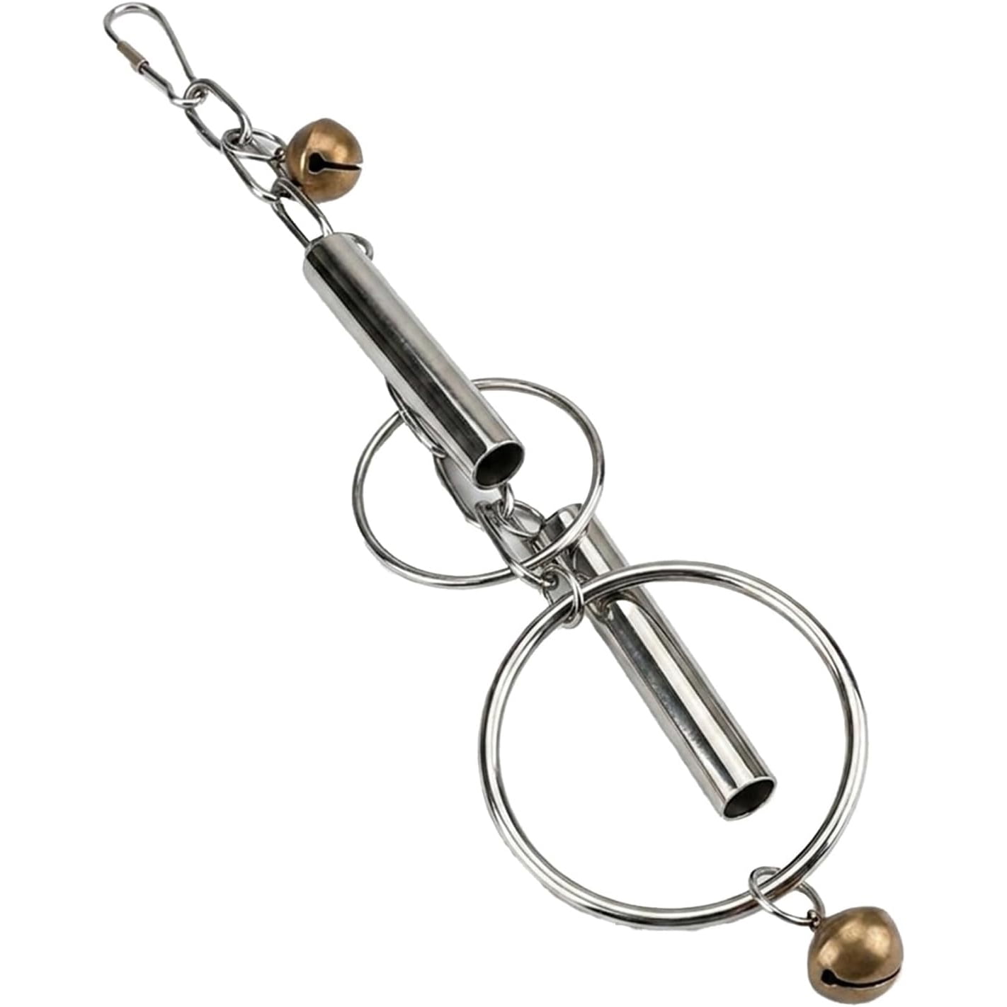BESTSKY Durable Stainless Steel, Engaging Sound & Chew Resistant Pet Enrichment Toys Bird Bell Toy with Hanging Metal Rings - Heavy Duty Parrot Cage Accessory for Macaws, Cockatoos & Large Birds