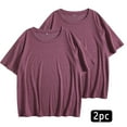 thumbnail image 2 of Afelkas Women's Solid Color T-Shirt 2-Pack Short Sleeve Crewneck Soft Cotton Blend Classic Fit Casual Essential Basic Top Bulk Red,L, 2 of 8