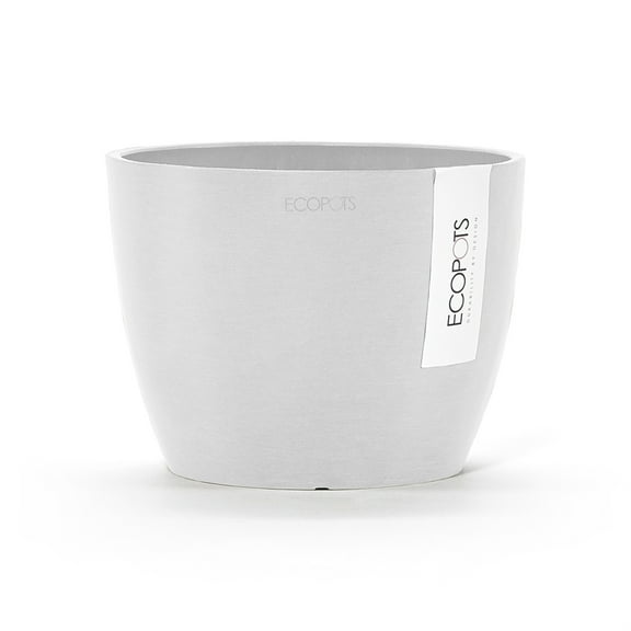 Ecopots Stockholm Mini Durable Modern Round Indoor/Outdoor Recycled Based Composite Flower Pot Planter, Pure White, 6"