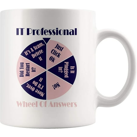 

The IT Professional Wheel of Answers Funny Coffee Mug Computer Programmer Geek Tech Support Dork Engineer IT Professional Gift Ideas 11 Oz White Ceramic Cup
