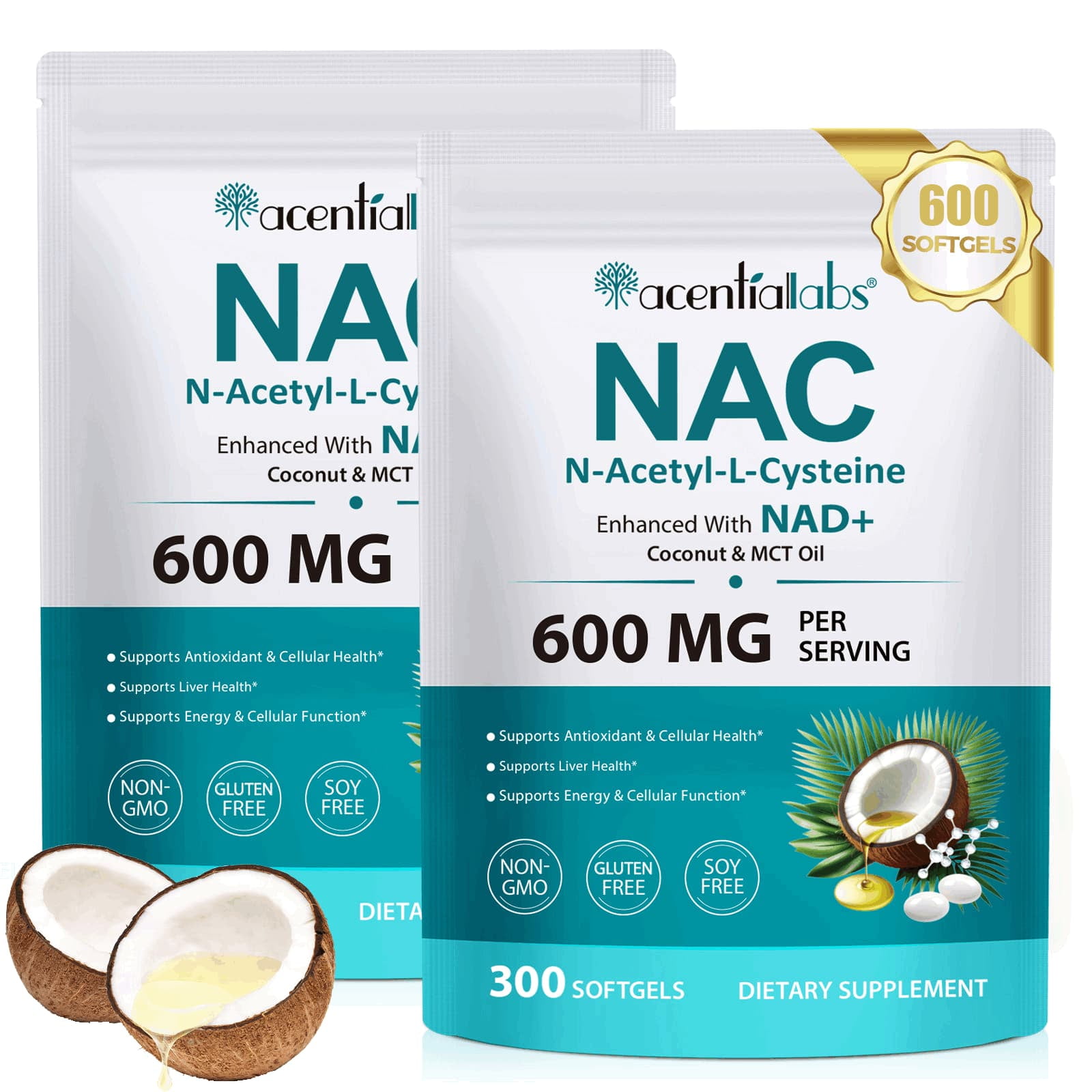 NAC 600 mg, NAC Supplement for Lung Health & Immune Support, Liver Support - 2Pack