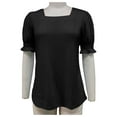 thumbnail image 2 of Gibobby Playera de Manga Corta Casual Suave Verano sólido cuello cuadrado princesa manga corta manga suelta camiseta mujer Top(Negro,M), 2 of 4