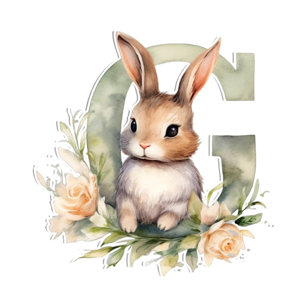 Inicial de Pascua con un lindo conejito de flores, adornos colgantes para árbol hechos a mano de 8 cm, decoración para fiestas y eventos de Pascua, manualidades DIY para recuerdos de Pascua.