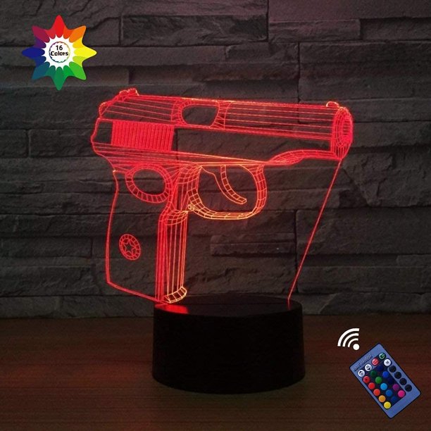 Illusion d'optique Pistolet 3D Veilleuse 16 Couleurs Changement USB Puissance Télécommande Interrupteur Tactile Décor Lampe LED Table Lampe De Bureau Enfants Enfants Noël Noël Brithday Cadeau Kuyhfg Bienvenido a Kuyhfg