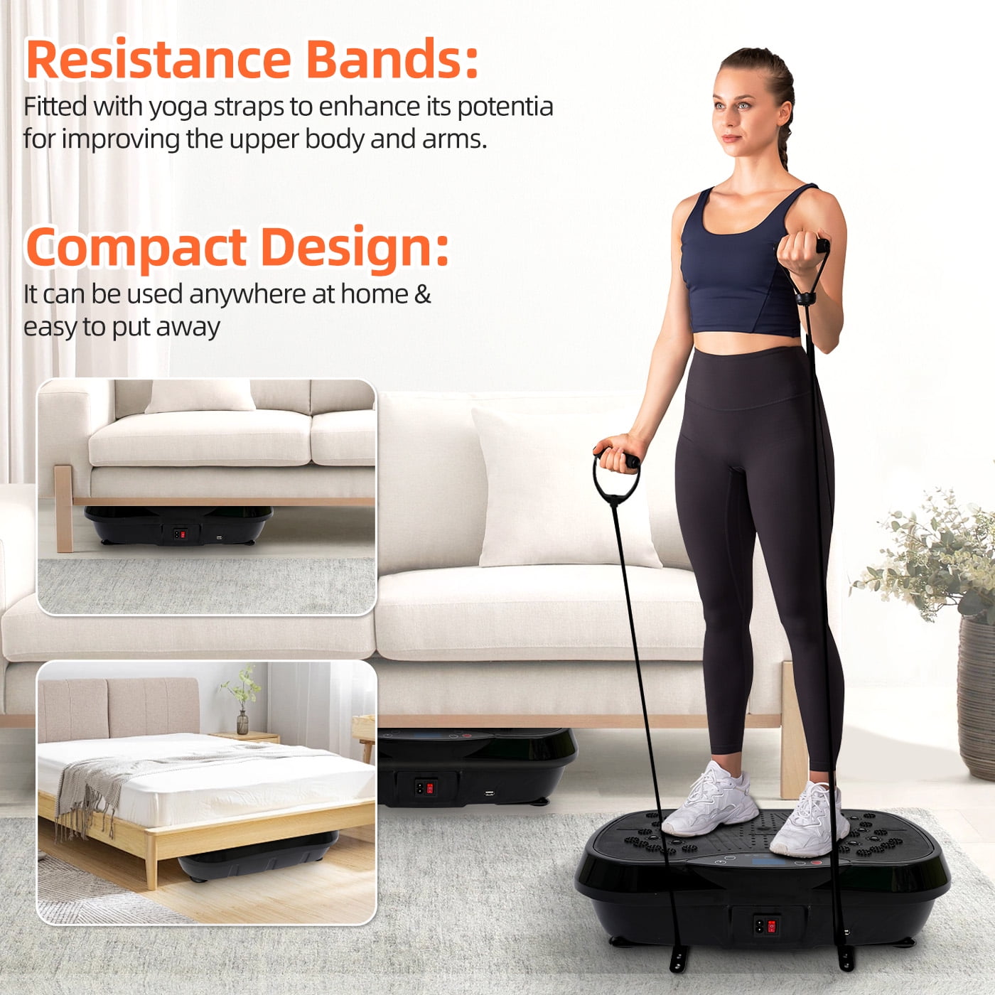 RICAN Vibration Plate Exercise Machine, Full Body Workout Platform with Loop Bands & Remote Control for Home Fitness, Weight Loss, Vibrating Stand Shake Board, Black