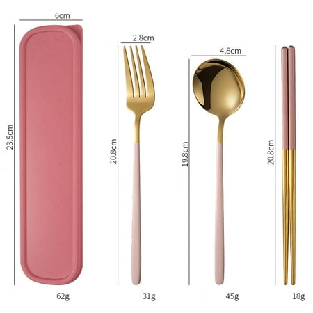 

4pcs/set Portable Tableware Multifunction Cutlery Fork Spoon Chopsticks Indoor Fork Spoon Chopsticks bottle opener cutter Serrated cutter tongs 4pcs/set Multifunction Cutlery picnic Golden Pink