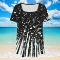 thumbnail image 4 of Plus Size Top for Womens Casual Summer Short Sleeve T Shirts Fashion Spring Floral Printing Pullover Oversized Loose Square Collar Blouses Tops 04#Black 4XL, 4 of 5