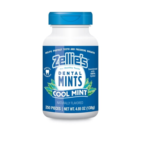 Zellies Xylitol Dental Mints, Cool Mint Flavor, Single Jar, 250 Count