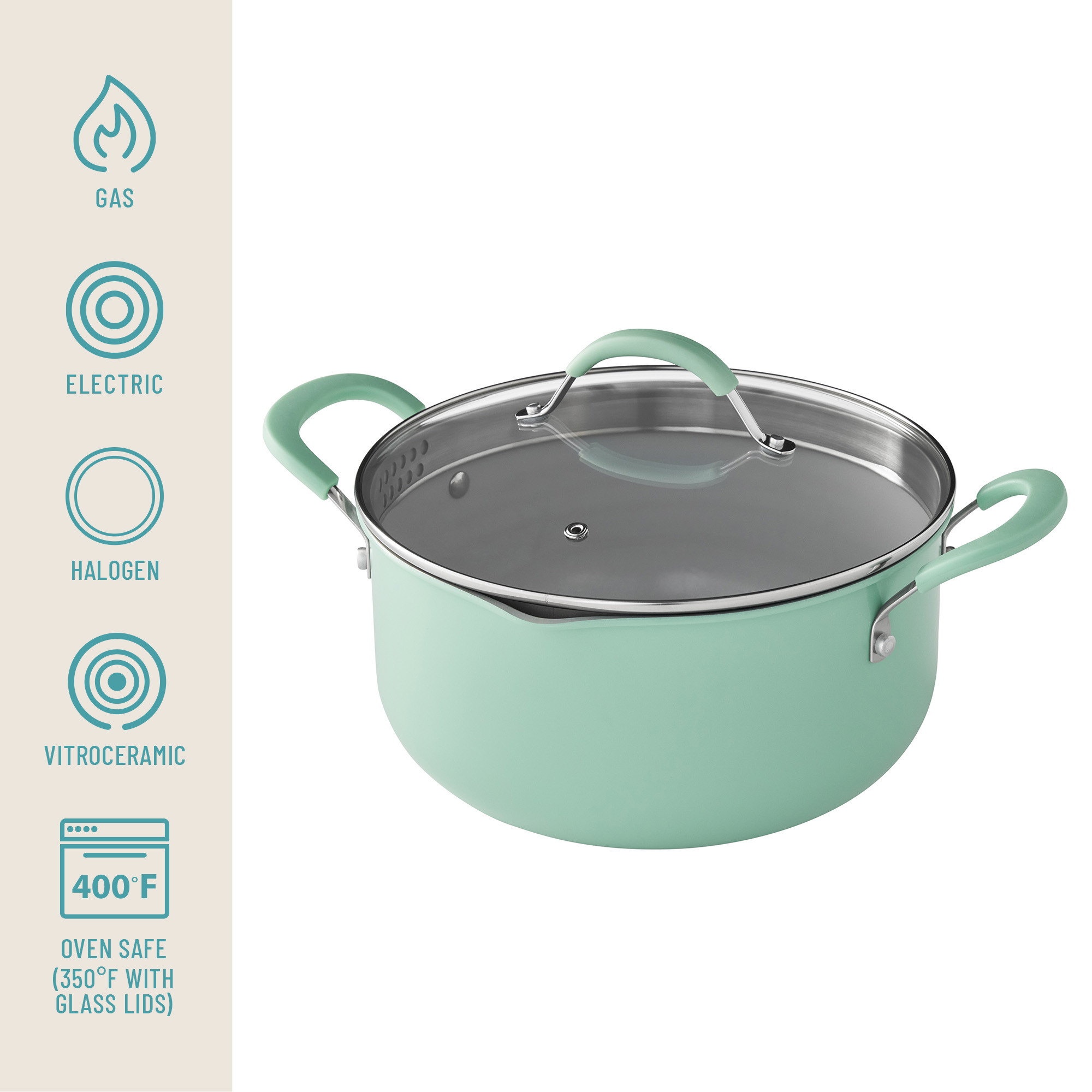 The Pioneer Woman Sutton 17-Piece Non-Stick Cookware Set, Green photo 7