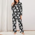 thumbnail image 2 of Fuzoiu Lilies Flowers Print Women's Long-Sleeved Pajama,Lounge Button Down Nightwear,Womens Notch Collar Pajama Set-Large, 2 of 7