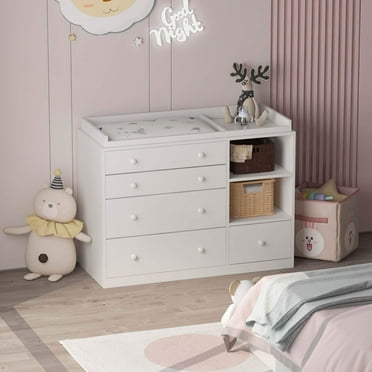Timechee  47.2"W 5 Drawers Wooden Changing Table Dresser