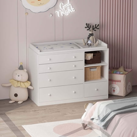 Timechee 47.2"W 5 Drawers Wooden Changing Table Dresser