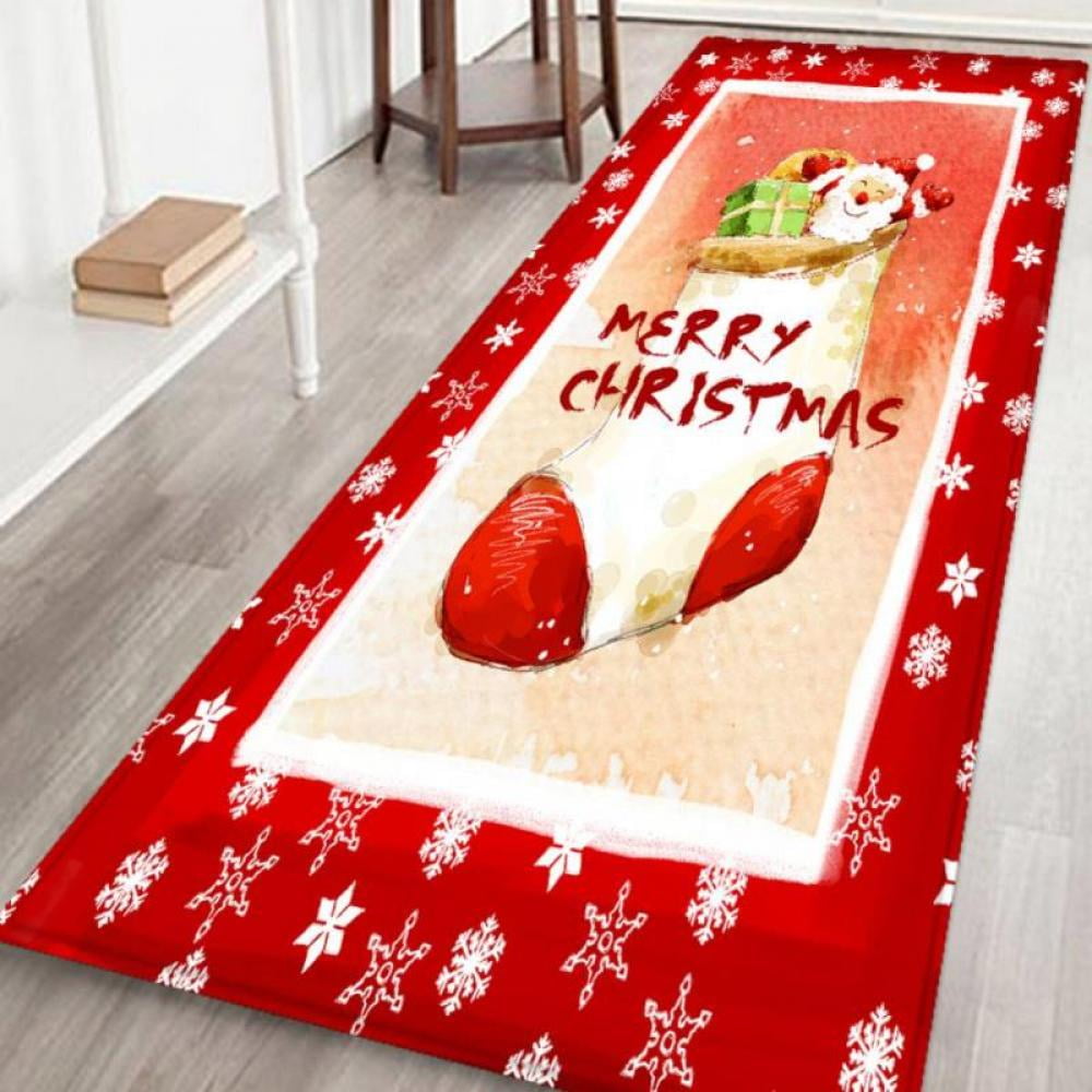 Round Diameter 4' Winter Holiday Decor Round Rug for Dining Room Bedroom Santa Pine Cones Berry Red Christmas Non-Slip Carpet Absorbent Bath Mat for Bathroom Nursery Hallway Living Room Kitchen 
